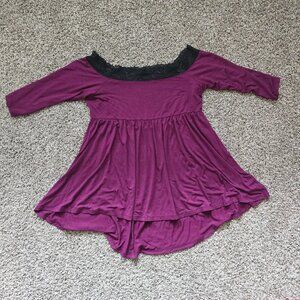 NWOT Torrid Size 0 Super Soft Fuchsia Lace Trim Baby Doll Top